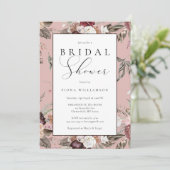Invitation Elégante Fête des mariées florale rose bordeaux (Debout devant)