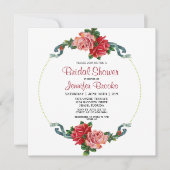 Invitation Élégante Fête des mariées florale rose et rouge ro (Devant)