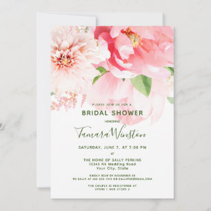 Invitation Élégante Fête des mariées florale rose pâle