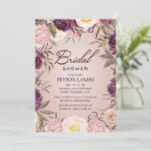 Invitation Élégante Fête des mariées florale rose pourpre (Debout devant)