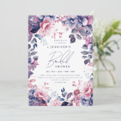 Invitation Élégante Fête des mariées florale rose pourpre ros (Debout devant)