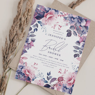 Invitation Élégante Fête des mariées florale rose pourpre ros