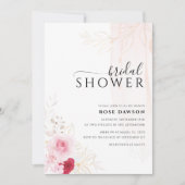 Invitation Élégante Fête des mariées florale rose rouge et or (Devant)