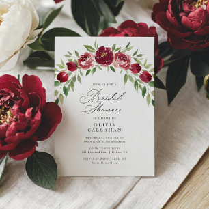 Invitation Élégante Fête des mariées florale rustique Bourgog