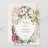 Invitation Élégante Fête des mariées florale rustique Bourgog (Devant)