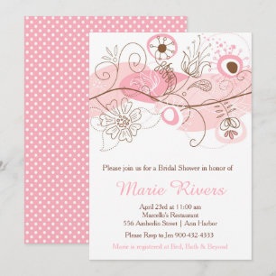 Invitation Elégante Fête des mariées florale torse en rose