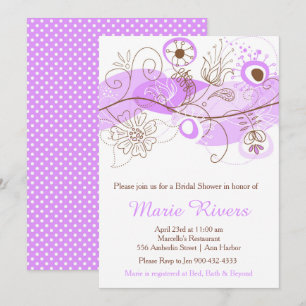 Invitation Elégante Fête des mariées florale torse pourpre