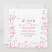 Invitation Élégante Fête des mariées florale victorienne rose (Devant)