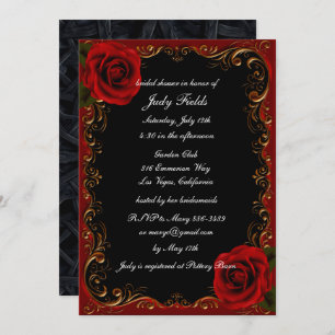 Invitation Élégante Fête des mariées Goth Red Roses