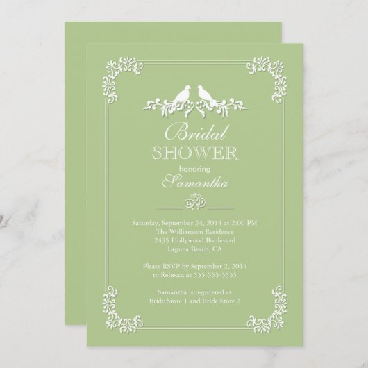 Invitation Élégante Fête des mariées Inséparable verte (Devant / Derrière)