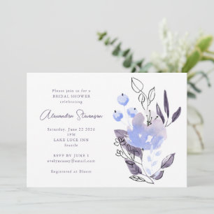 Invitation Elégante Fête des mariées Lilac Bleu Aquarelle Flo