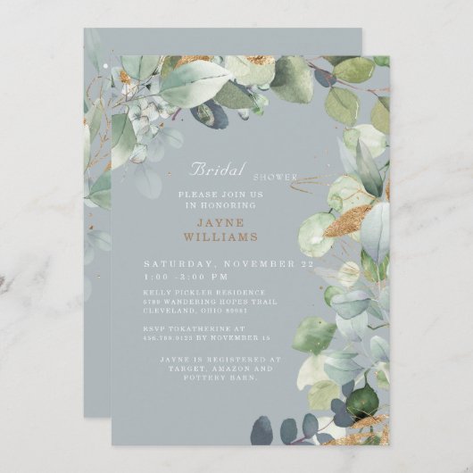 Invitation Elégante Fête des mariées Mariage de feuillage ble (Devant / Derrière)