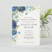 Invitation Elégante Fête des mariées Mariage Florale Bleue (Debout devant)