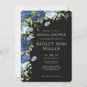Invitation Elégante Fête des mariées Mariage Florale Bleue (Devant)