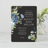 Invitation Elégante Fête des mariées Mariage Florale Bleue (Debout devant)