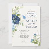 Invitation Elégante Fête des mariées Mariage Florale Bleue (Devant)