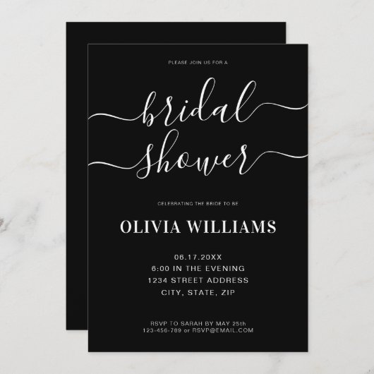 Invitation Elégante Fête des mariées moderne noir et blanc In (Devant / Derrière)