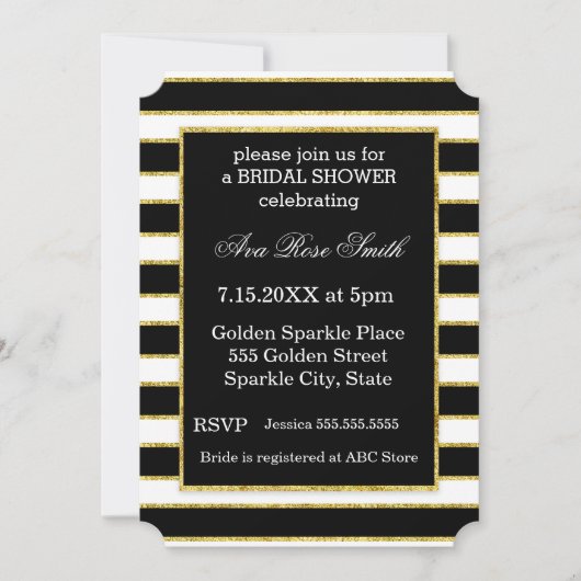 Invitation Élégante Fête des mariées noir+blanc et or (Devant)