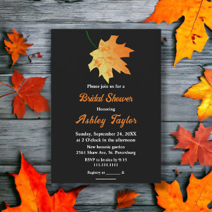 Invitation Elégante Fête des mariées noire des feuilles d'aut