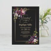 Invitation Élégante Fête des mariées noire florale violette b (Debout devant)
