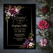 Invitation Élégante Fête des mariées noire florale violette b