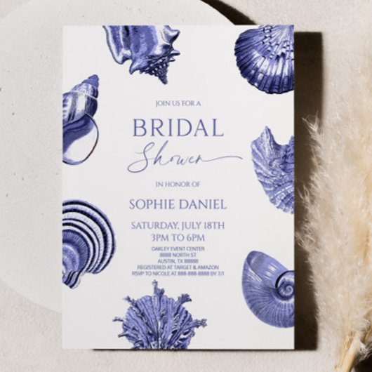 Invitation Elégante Fête des mariées Ocean Blue Seashells