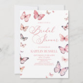 Invitation Élégante Fête des mariées papillon rose doux (Devant)