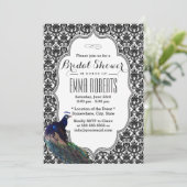 Invitation Elégante Fête des mariées Peacock Noir & Blanc Dam (Debout devant)