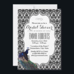 Invitation Elégante Fête des mariées Peacock Noir & Blanc Dam<br><div class="desc">Elégant noir & blanc Damask Peacock Bridal Shower Invitations.</div>