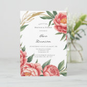 Invitation Elégante Fête des mariées Peony Orange (Debout devant)