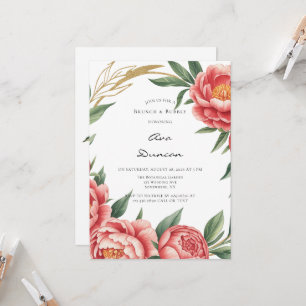Invitation Elégante Fête des mariées Peony Orange
