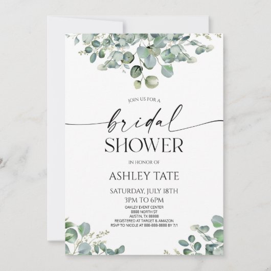 Invitation Élégante Fête des mariées Plante Eucalyptus Vert (Devant)