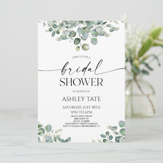 Invitation Élégante Fête des mariées Plante Eucalyptus Vert (Debout devant)