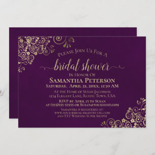 Invitation Elégante Fête des mariées Plum violet & Gold Frill