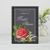 Invitation Élégante Fête des mariées Pois rouge rose noire (Debout devant)
