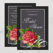 Invitation Élégante Fête des mariées Pois rouge rose noire (Devant / Derrière)