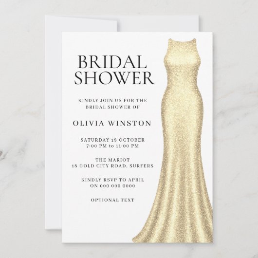 Invitation Elégante Fête des mariées Robe Dorée (Devant)