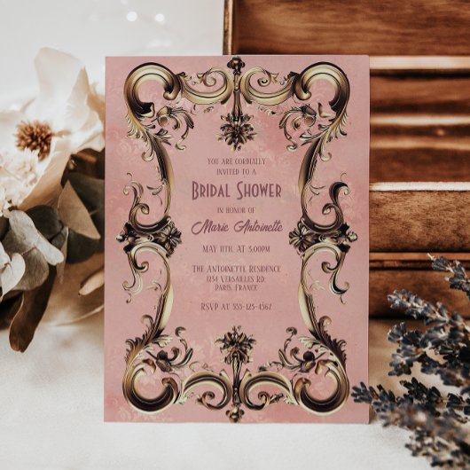 Invitation Elégante Fête des mariées Rococo baroque Blush