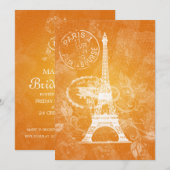 Invitation Elégante Fête des mariées Romantique Paris Orange (Devant / Derrière)