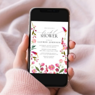 Invitation Elégante Fête des mariées rose Aquarelle