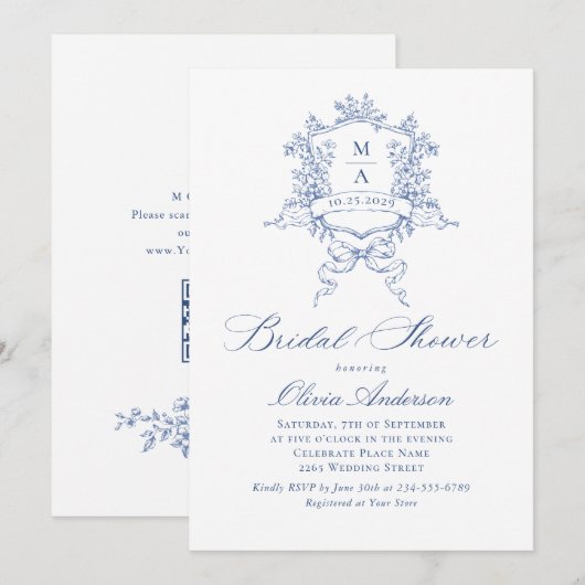 Invitation Elégante Fête des mariées Rose Bleue (Devant / Derrière)