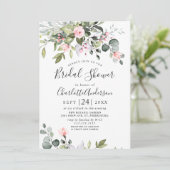 Invitation Élégante Fête des mariées Rose de l'Eucalyptus Blu (Debout devant)