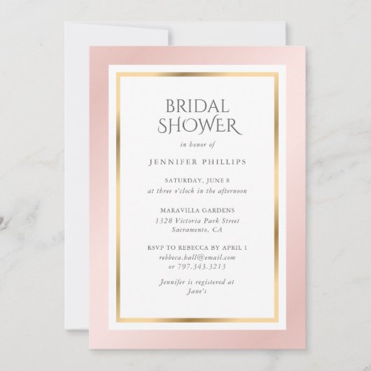 Invitation Élégante Fête des mariées rose et or (Devant)