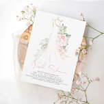 Invitation Elégante Fête des mariées rose et verdure<br><div class="desc">Fleurs roses douces et robe mariage invitation à la douche nuptiale</div>