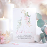 Invitation Elégante Fête des mariées rose et verdure<br><div class="desc">Fleurs roses douces et robe mariage invitation à la douche nuptiale</div>