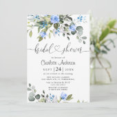 Invitation Elégante FÊTE DES MARIÉES Rose Eucalyptus Bleu (Debout devant)