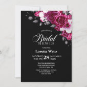 Invitation Elégante Fête des mariées rose florale noire (Devant)