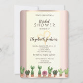 Invitation Élégante Fête des mariées Rose Gold Cactus (Devant)