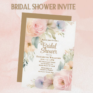Invitation Élégante Fête des mariées rose or florale
