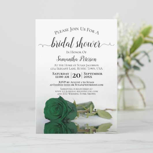 Invitation Élégante Fête des mariées Rose romantique Emerald (Debout devant)